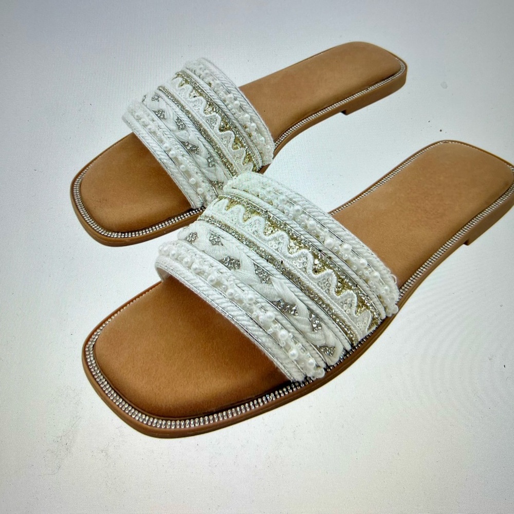 White and Tan Minimalist Slide Sandals